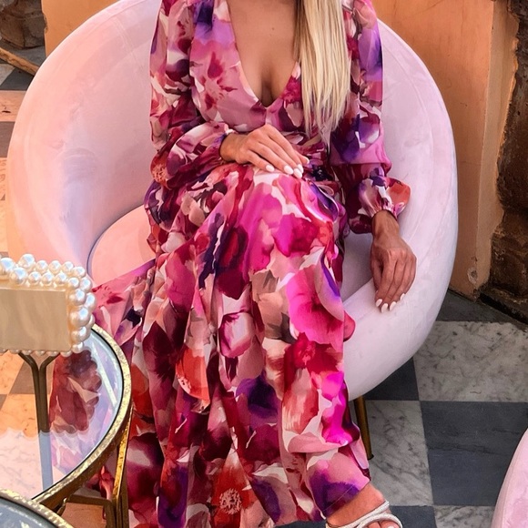 AQUA Printed Long Sleeve Gown - Picture 1 of 5